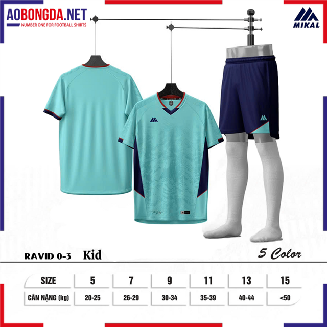 Áo Bóng Đá Không Logo Mikal Ravid K5 Trẻ Em Ngọc