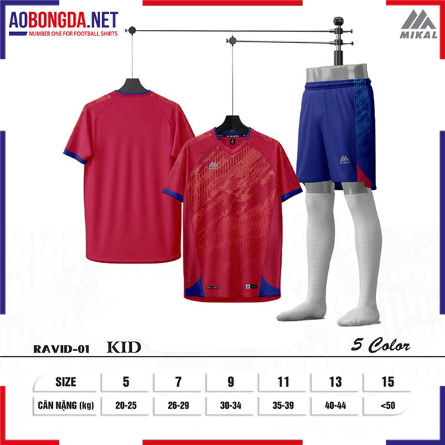 Áo Bóng Đá Không Logo Mikal Ravid K1 Trẻ Em Đỏ