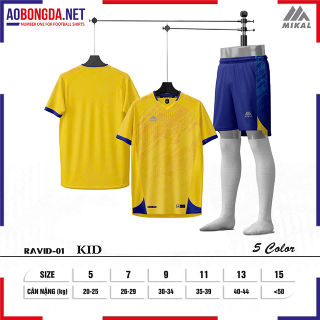 Áo Bóng Đá Không Logo Mikal Ravid K1 Trẻ Em Vàng