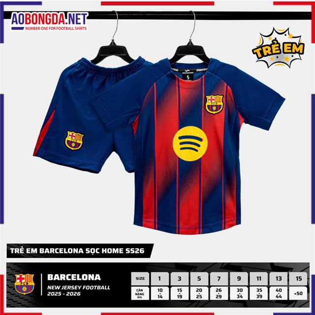 Áo Bóng Đá Câu Lạc Bộ Barcelona Trẻ Em Sân Nhà 2025-2026