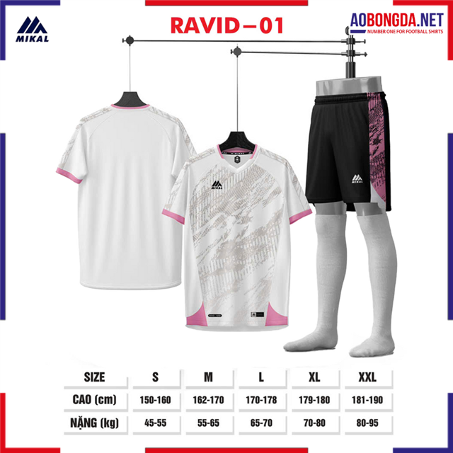 Áo Bóng Đá Không Logo Mikal Ravid K1 Trắng Hồng