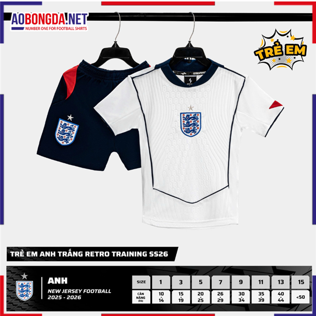 Áo Bóng Đá Đội Tuyển Anh Trẻ Em Trắng 2025-2026