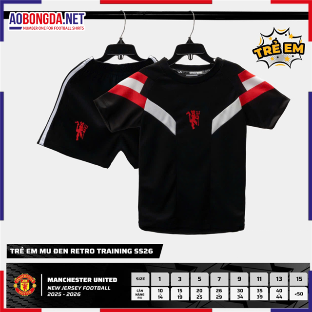 Áo Bóng Đá Câu Lạc Bộ Manchester United Trẻ Em Đen 2025-2026