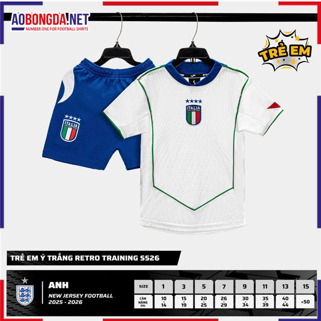 Áo Bóng Đá Đội Tuyển Ý Trẻ Em Trắng 2025-2026