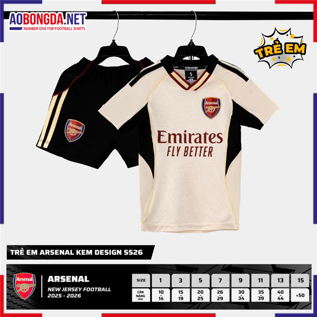 Áo Bóng Đá Câu Lạc Bộ Arsenal Trẻ Em Kem 2025-2026