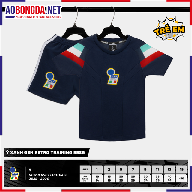 Áo Bóng Đá Đội Tuyển Ý Trẻ Em Đen Retro 2025-2026