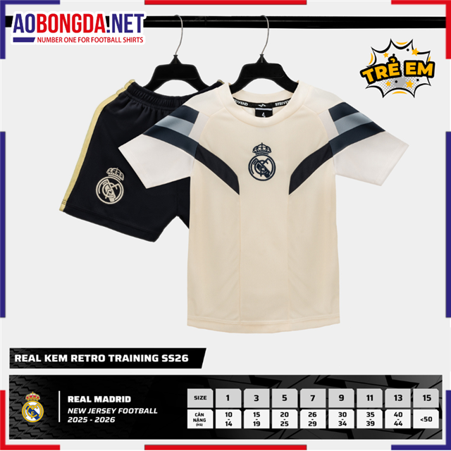 Áo Bóng Đá Câu Lạc Bộ Real Madrid Trẻ Em Kem T90 2025-2026
