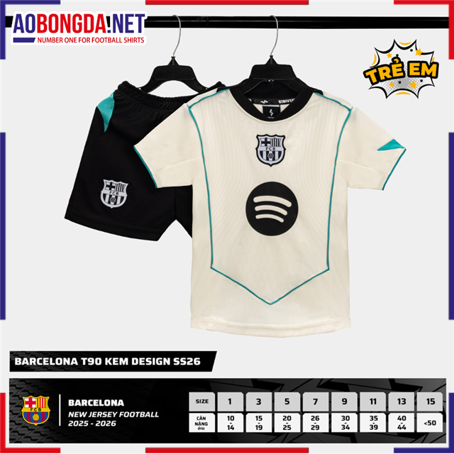 Áo Bóng Đá Câu Lạc Bộ Barcelona Trẻ Em Kem T90 2025-2026