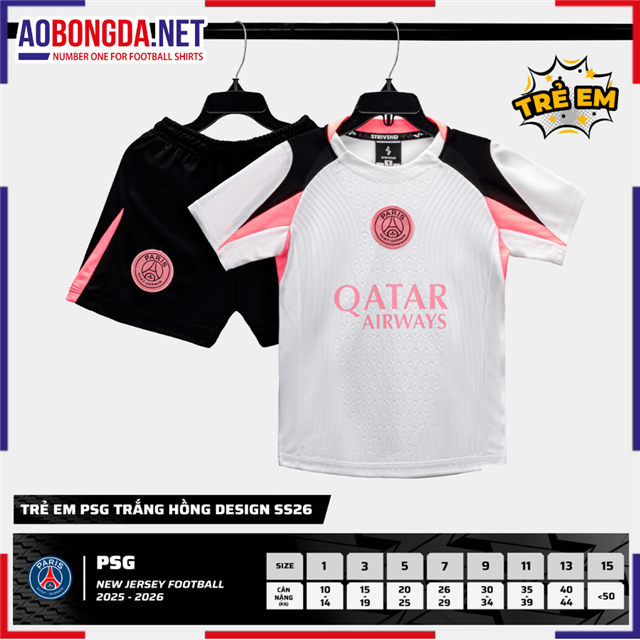 Áo Bóng Đá Câu Lạc Bộ PSG Trẻ Em Trắng Hồng 2025-2026