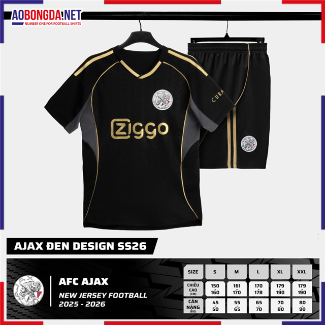 Áo Bóng Đá Câu Lạc Bộ Ajax Đen 2025-2026