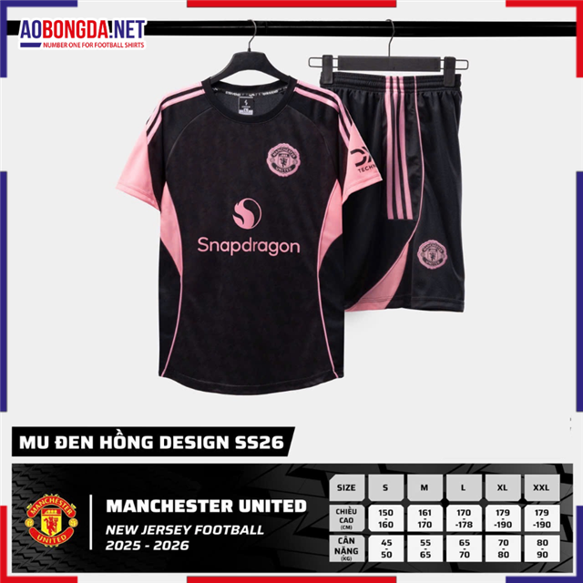 Áo Bóng Đá Câu Lạc Bộ Manchester United Đen Hồng 2025-2026