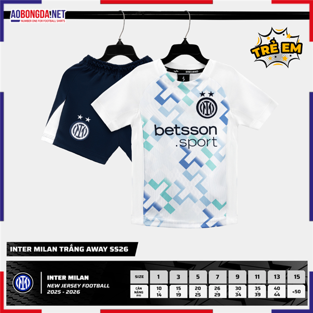  Áo Bóng Đá Câu Lạc Bộ Inter Milan Trẻ Em Trắng Thiên Thanh 2025-2026