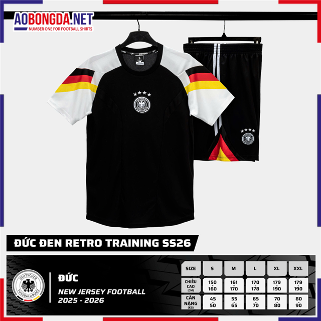 Áo Bóng Đá Đội Tuyển Đức Đen Retro 2025
