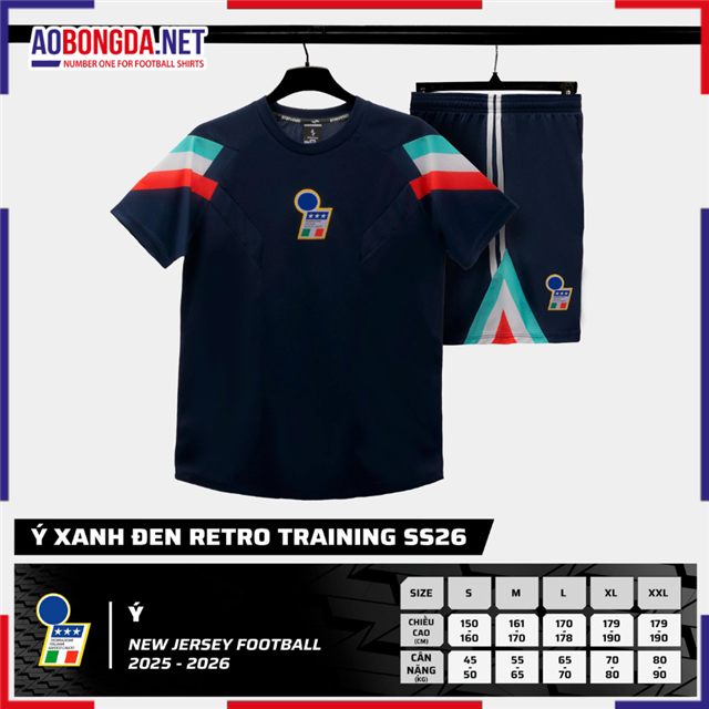 Áo Bóng Đá Đội Tuyển Ý Xanh Đen Retro 2025