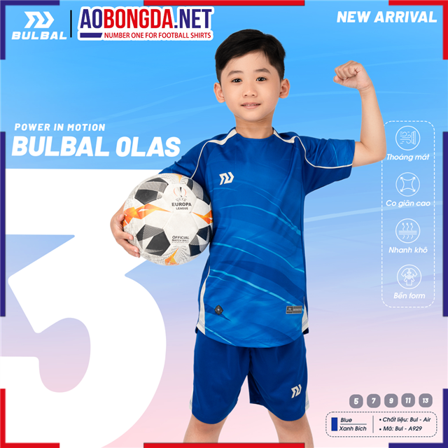  Áo Bóng Đá Trẻ Em Không Logo Bulbal Olas 3 Xanh Bích