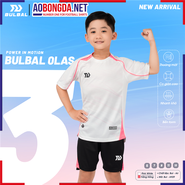 Áo Bóng Đá Trẻ Em Không Logo Bulbal Olas 3 Trắng Hồng