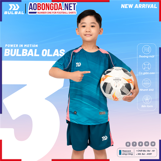  Áo Bóng Đá Trẻ Em Không Logo Bulbal Olas 3 Lông Công