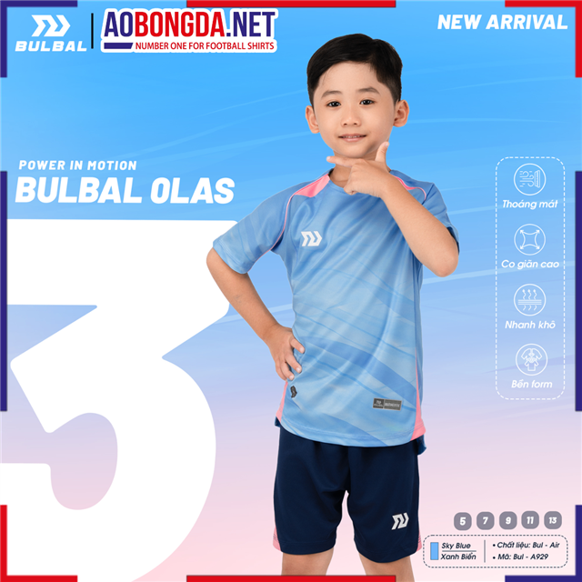  Áo Bóng Đá Trẻ Em Không Logo Bulbal Olas 3 Xanh Biển