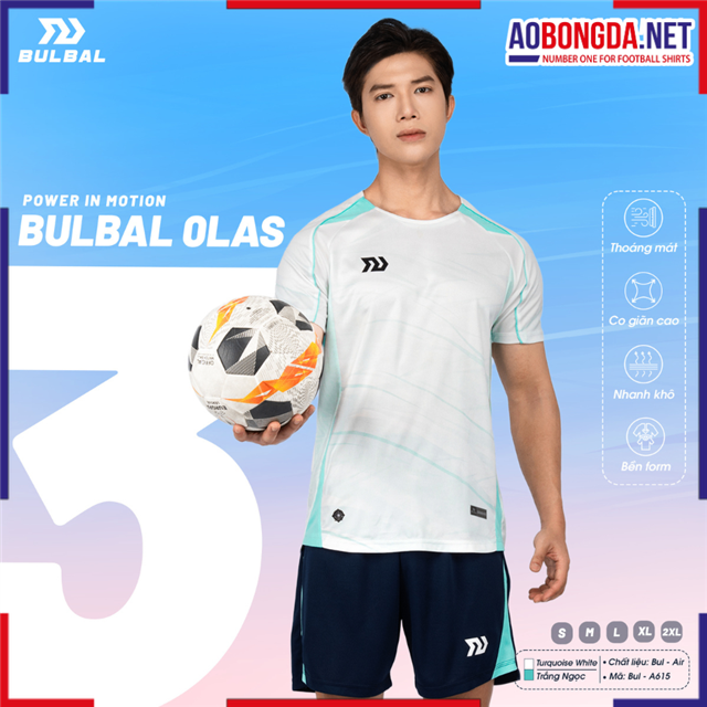  Áo Bóng Đá Không Logo Bulbal Olas 3 Trắng Ngọc