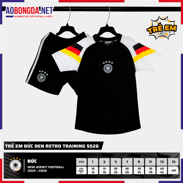 Áo Bóng Đá Đội Tuyển Đức Trẻ Em Đen Retro 2025-2026