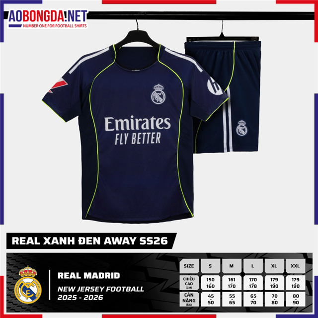 Áo Bóng Đá Câu Lạc Bộ Real Madrid Xanh Đen 2025-2026