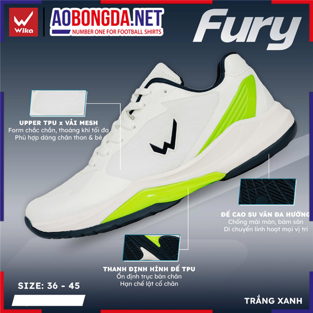 Giày Thể Thao Wika Fury Trắng Xanh 