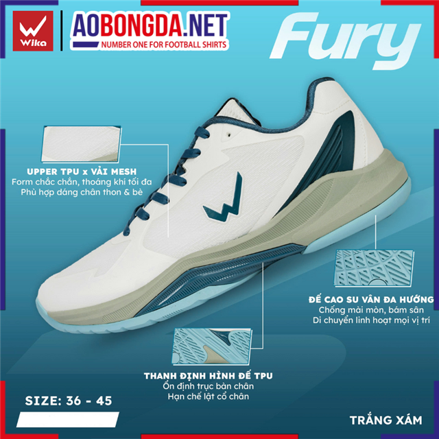 Giày Thể Thao Wika Fury Trắng Xám