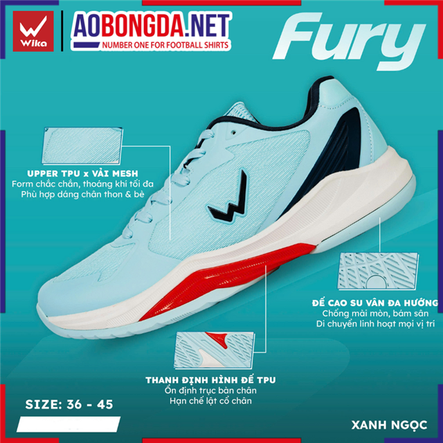 Giày Thể Thao Wika Fury Xanh Ngọc