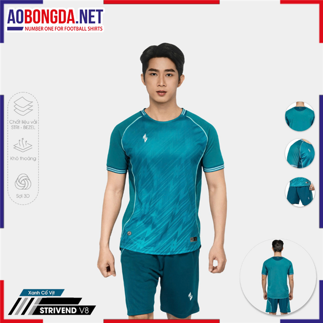 Áo Bóng Đá Không Logo Bulbal Strivend V8 Xanh Cổ Vịt