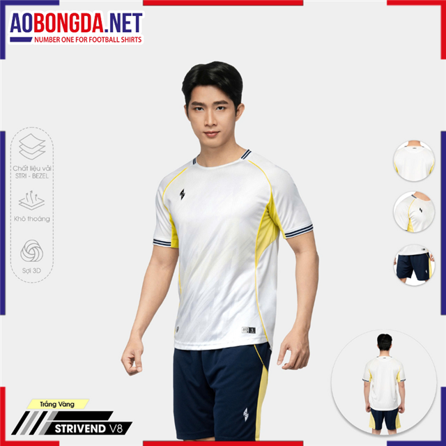 Áo Bóng Đá Không Logo Bulbal Strivend V8 Trắng Vàng