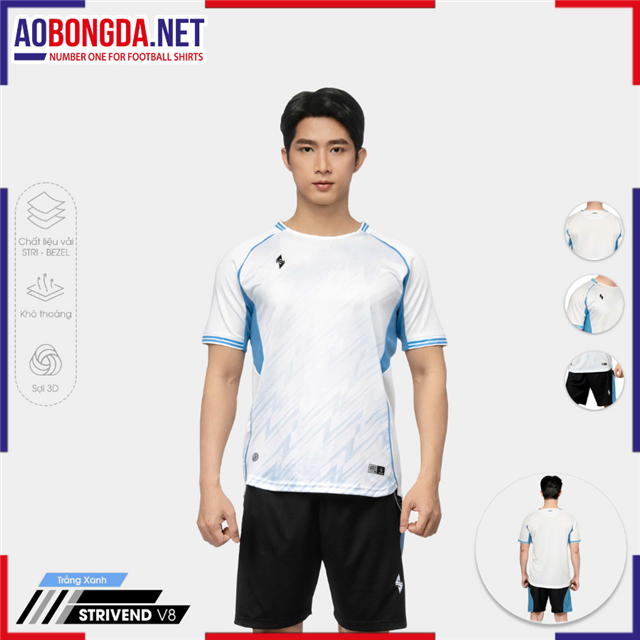 Áo Bóng Đá Không Logo Bulbal Strivend V8 Trắng Xanh