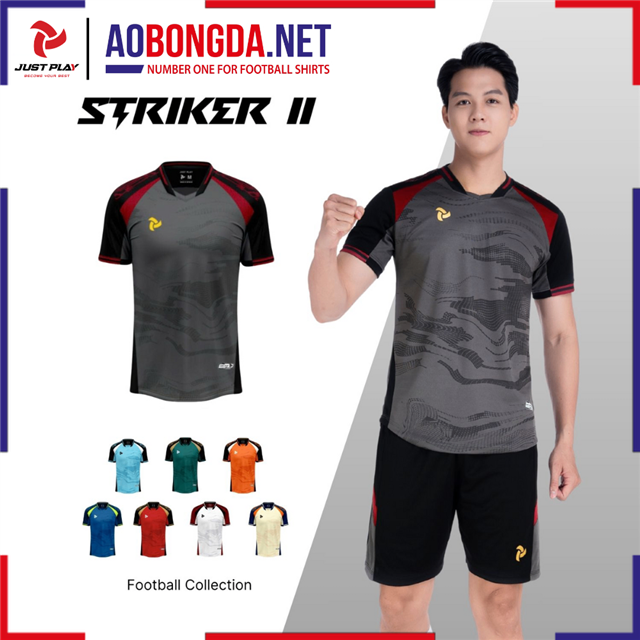 Áo Bóng Đá Không Logo Justplay Strike II Xám Đen