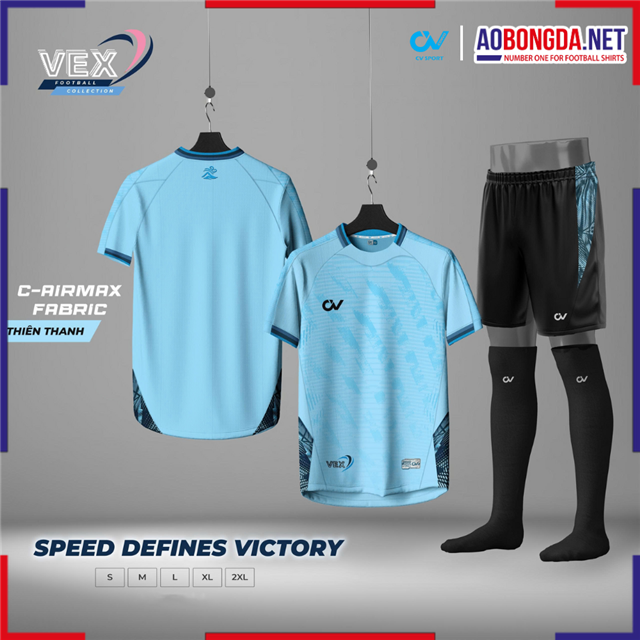 Áo Bóng Đá Không Logo CV Vex Xanh Thiên Thanh