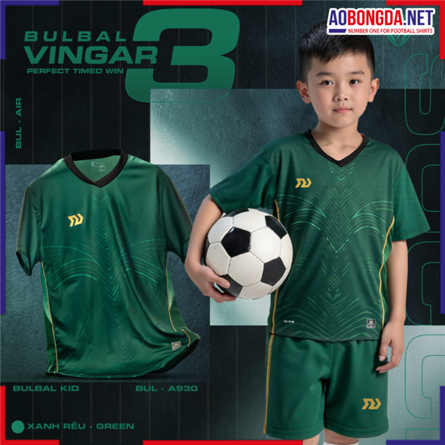 Áo Bóng Đá Trẻ Em Không Logo Bulbal Vingar 3 Xanh Rêu