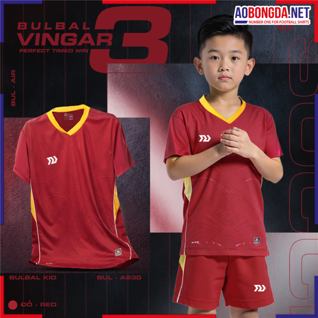 Áo Bóng Đá Trẻ Em Không Logo Bulbal Vingar 3 Đỏ