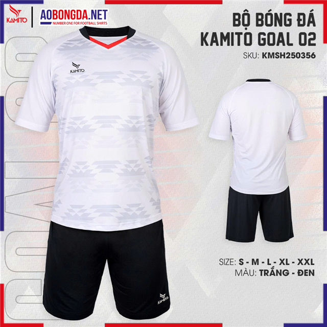 Áo Bóng Đá Không Logo Kamito Goal 02 Trắng Đen