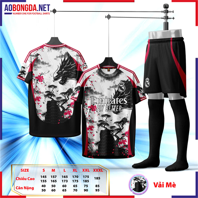 Áo Bóng Đá Câu Lạc Bộ Real Madrid Trắng Rồng Đen 2025-2026