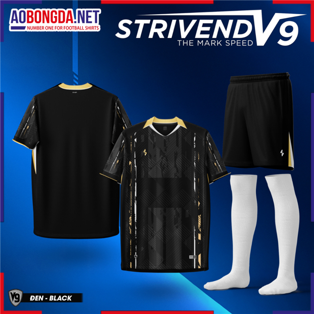 Áo Bóng Đá Không Logo Strivend V9 Đen