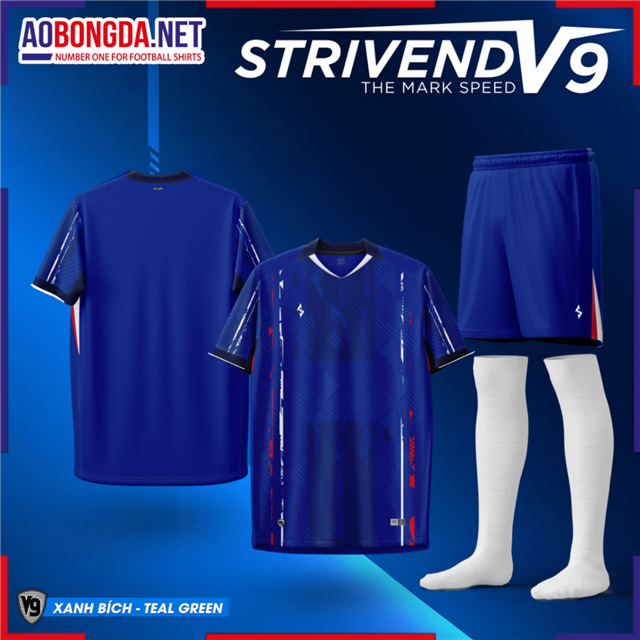 Áo Bóng Đá Không Logo Strivend V9 Xanh Bích