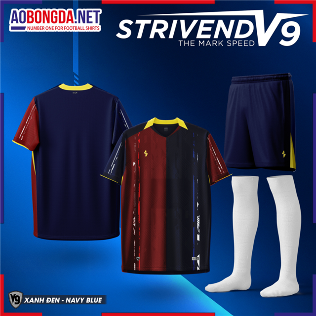 Áo Bóng Đá Không Logo Strivend V9 Đỏ Xanh 