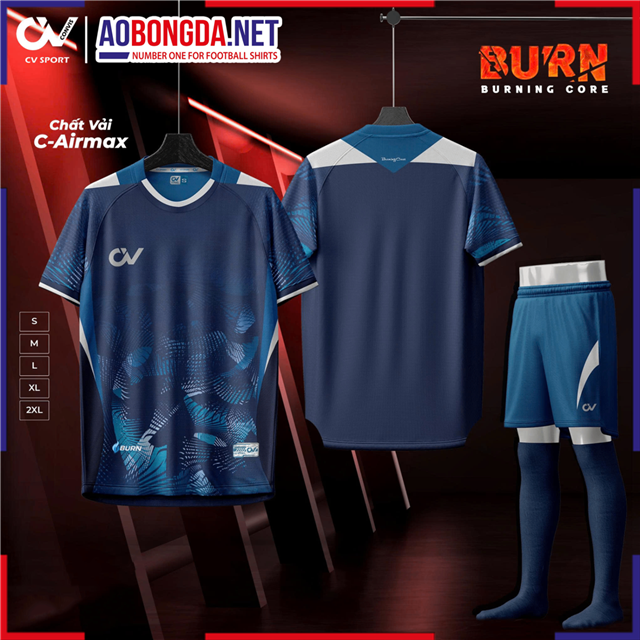Áo Bóng Đá Không Logo CV Burn Xanh Đen