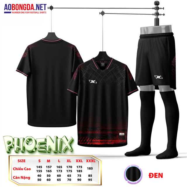 Bộ Bóng Đá Không Logo HD Phoenix Đen