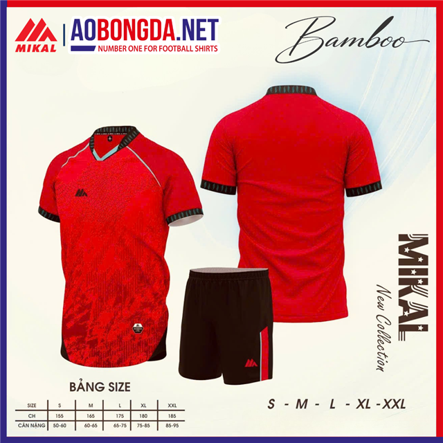 Áo Bóng Đá Không Logo Mikal K8 Bamboo Đỏ