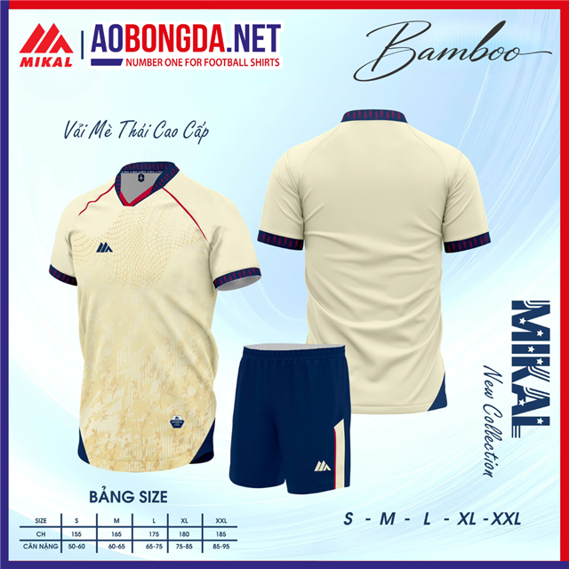 Áo Bóng Đá Không Logo Mikal K8 Bamboo Kem
