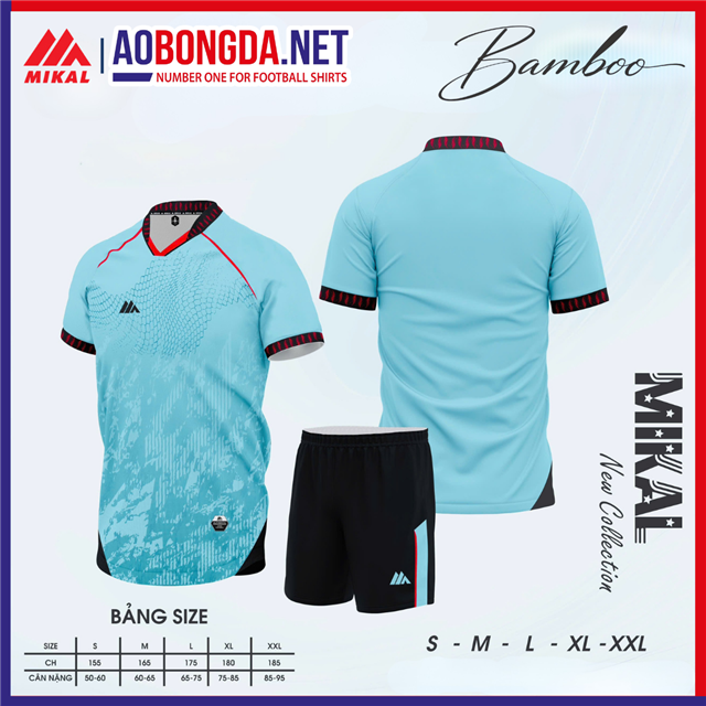 Áo Bóng Đá Không Logo Mikal K8 Bamboo Thiên Thanh