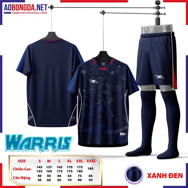 Áo Bóng Đá Không Logo HD Warris Xanh Đen