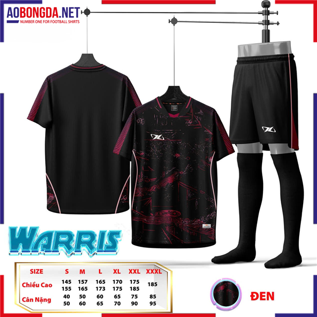 Áo Bóng Đá Không Logo HD Warris Đen