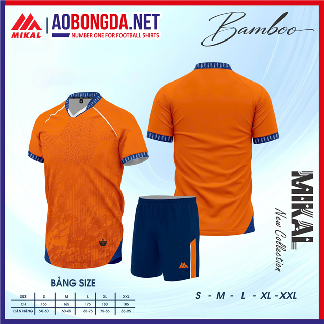 Áo Bóng Đá Không Logo Mikal K8 Bamboo Cam