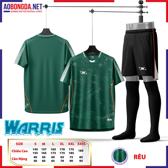 Áo Bóng Đá Không Logo HD Warris Rêu