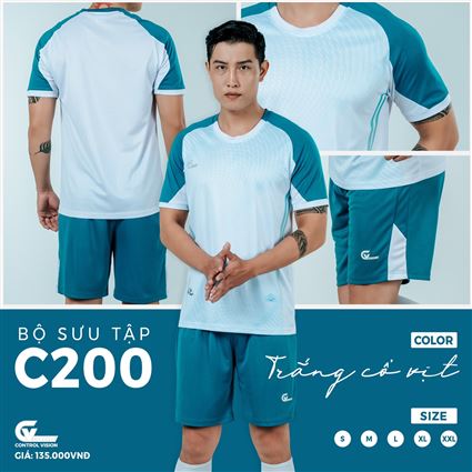 Áo Bóng Đá không Logo CV C200 Trắng cổ vịt